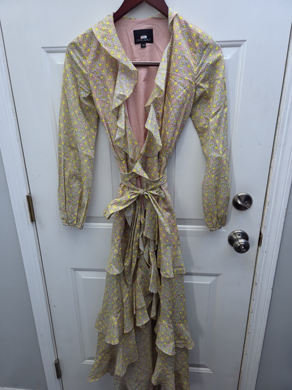 Cynthia Steffe Yellow Floral Ruffle Wrap Maxi Dress